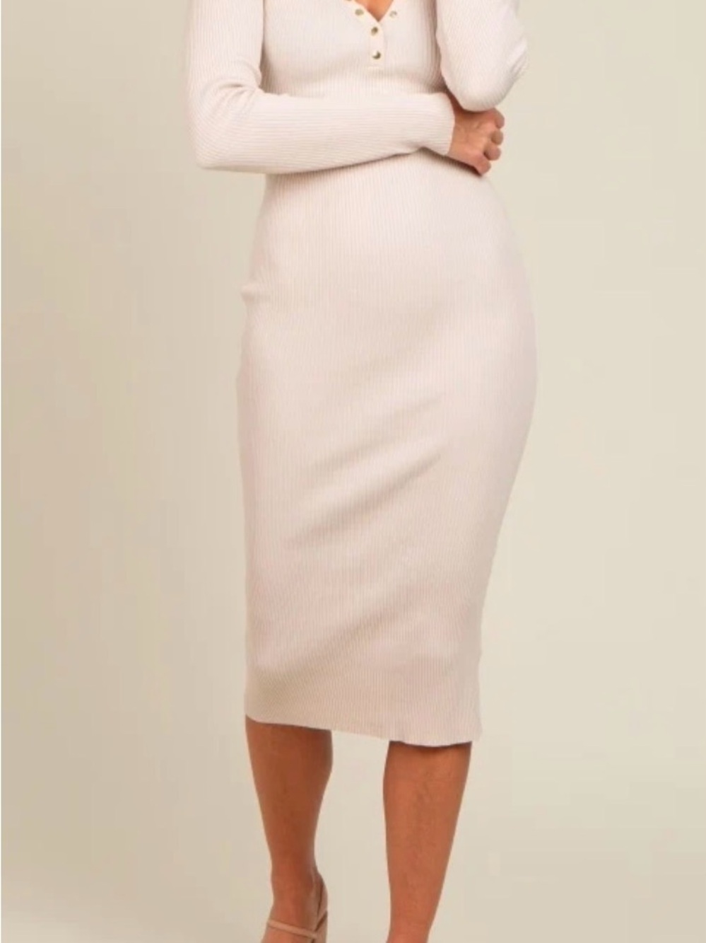 Workshop Republic Clothing Ribbed Midi Pencil Skirt in Light Cream
